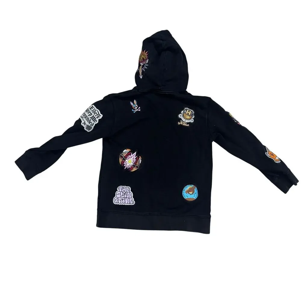 Psycho Bunny Boys L Black Patch Graphic Hoodie Cotton Streetwear - Picture 2 of 10